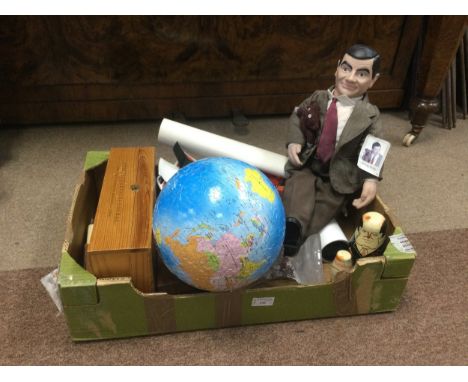 MR BEAN DOLL, along with a puppet, puzzle globe and other objects