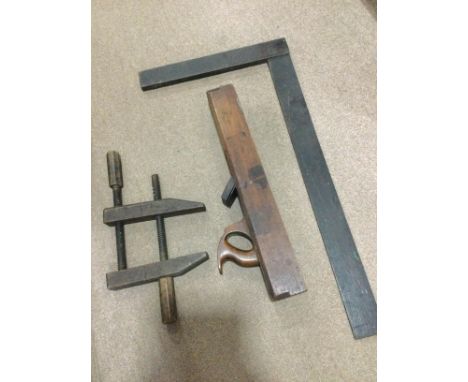 LOT OF VARIOUS VINTAGE TOOLS, including vices, drawing instruments, contained over two wood boxes