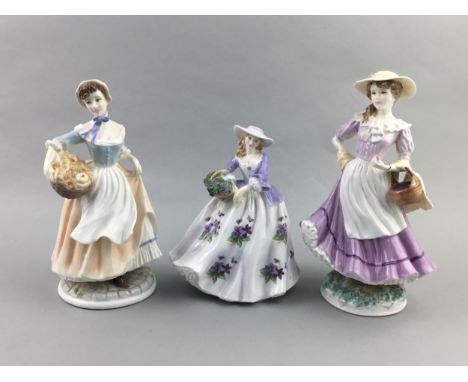 ROYAL WORCESTER FIGURE OF 'SWEET VIOLET', No 267, 17cm high, along with seven other Royal Worcester figures including 'Sweet 