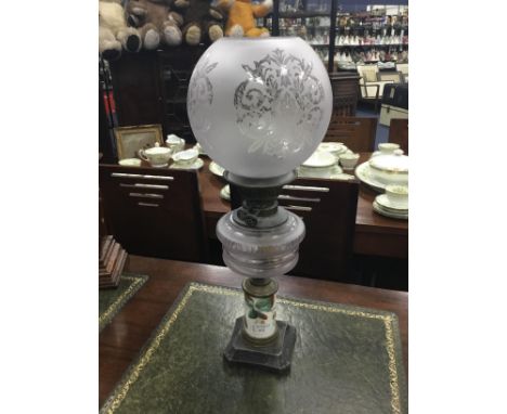 VICTORIAN BRASS OIL LAMP, 54cm high