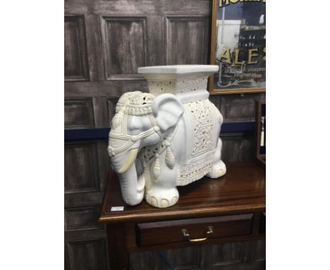 CERAMIC PLANT STAND, modelled as an elephant