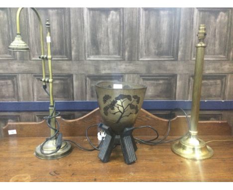 BRASS COLUMN TABLE LAMP, 53cm high, along with two other table lamps (3)