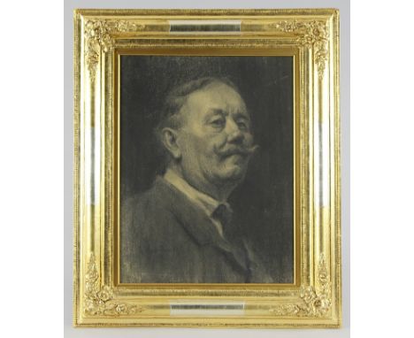 Wyczółkowski, Leon (Garwolin 1852 - 1936 Warschau)Zeichnung "Herrenportrait", Kohle auf strukturiertem Papier, unten links sc