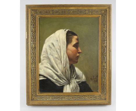 Luyten, Jean Henri (Roermond 1859 - 1945 Brasschat)Gemälde, Öl auf Leinwand, Portrait einer jungen Frau mit weißem Tuch im Pr