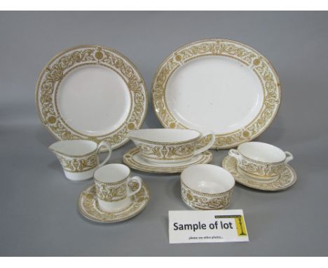 A quantity of Royal Worcester Hyde Park wares with gilt border decoration comprising two oval graduated meat plates, sauce bo