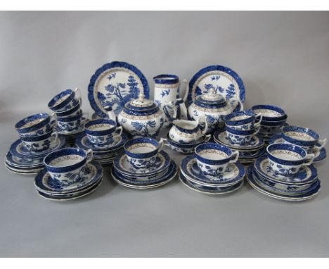 A quantity of Booths Real Old Willow pattern blue and white printed wares comprising two teapots, a hot water jug, milk jug, 