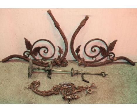 One lot of 19th century and later lighting to include a pair of cast iron gas brackets with scrolled detail, further examples