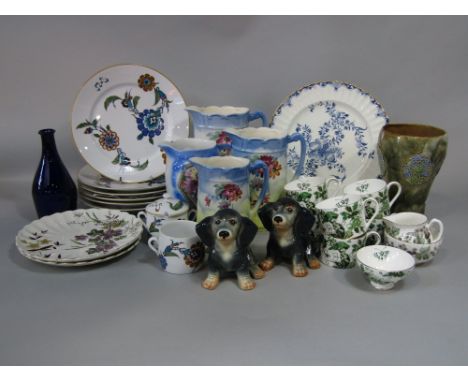 A pair of Sylvac models of seated pups, impressed numbers 3078, three graduated jugs with floral design, a collection of Roya