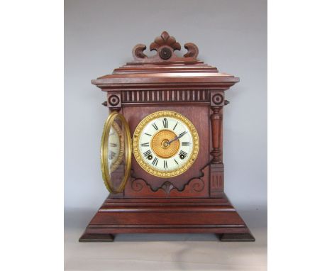 American Ansonia Clock Co mantel clock, the two train gilt dial with enamelled chapter ring, with Roman numerals, typical mov