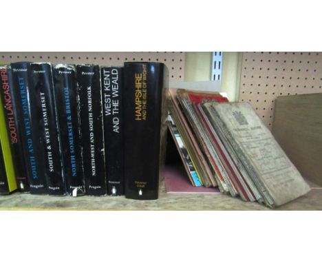 A quantity of topographical books including nine Pevsners, etc, together with a small number of vintage OS maps, guides, etc 