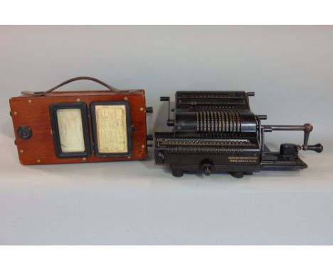 Brunsviga vintage tin plate counting machine, together with a further Evershed's portable volt meter and ammeter (2)