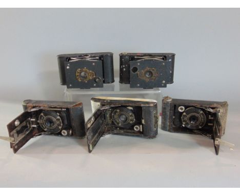 Five vintage Kodak vest pocket folding cameras, various models, one with stylus circa 1920's (5)