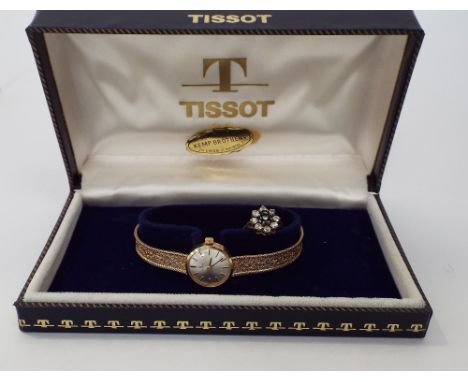 Vintage ladies Tissot dress watch, the champagne dial with baton markers, upon original 9ct mesh bracelet, 15 grams gross, to
