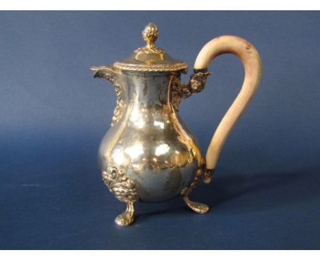 19th century French Doyen silver baluster teapot, with floral cast finials, spout and feet, 18cm high, 10.5oz approx.