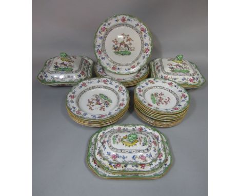 A collection of Copeland Spode Eden pattern dinnerwares, comprising a pair of tureens and covers, four rectangular stands or 