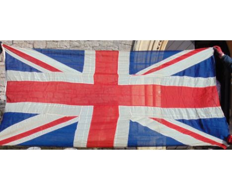 Vintage union flag 2.75 x 1.45m together with a larger union flag (af) 3.75 x 1.75m (2)