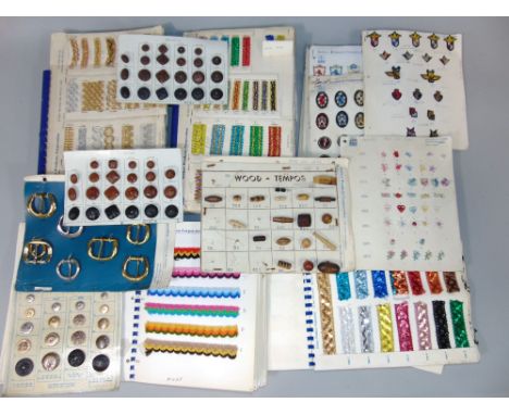 Two boxes of vintage sample cards for American haberdashery products, mostly Stolze, including 1960's braid/sequin trimmings,
