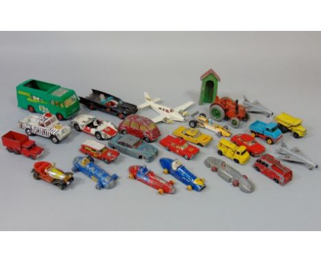 Small collection of 25 vintage model vehicles by Dinky, Corgi, Matchbox, Triang and Husky, all unboxed and play worn (1 box)
