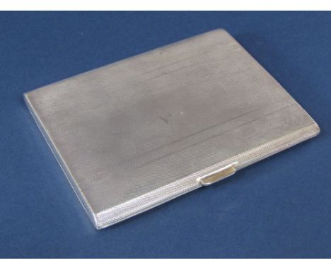 1950's silver engine turned cigarette case with gilt interior, maker Kemp Brothers, Birmingham 1957, 11.5 cm long, 6 oz appro