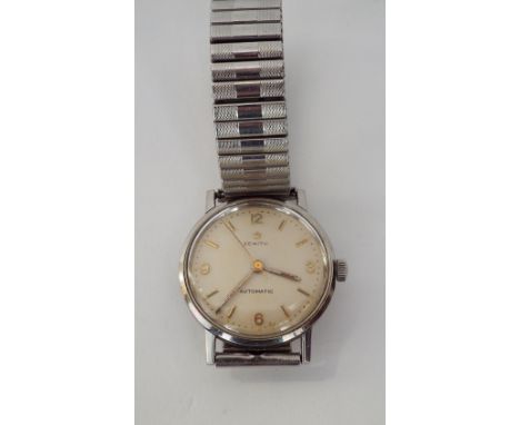 Vintage gent's Zenith stainless steel wristwatch, with automatic movement, the champagne dial with Arabic and baton markers, 