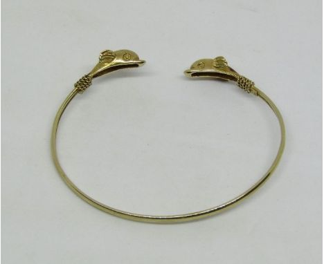 14ct double dolphin crossover bangle, 7.9g
