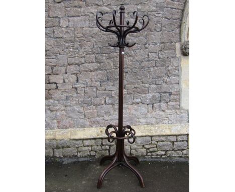 A good quality vintage bentwood floor standing hat/coat stand with scrolled hooks and beehive finial