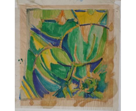 Attributed to Vanessa Bell (British 1879-1961) - Abstract design in tones of green, blue and yellow, gouache on paper, signed