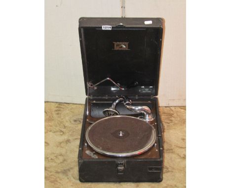 'His Masters Voice' vintage portable windup gramophone, with number 16 sound head