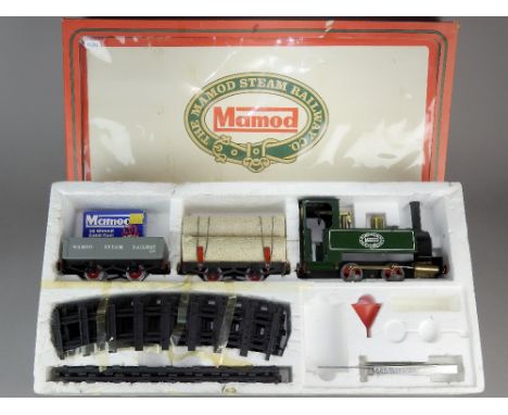 Mamod RS1 Live Steam Railway O Gauge Train Set: 0-4-0 Tank Engine, Open Wagon, Lumbar Wagon w/Load with Track and Accessories