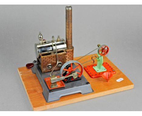Wilesco D6 Stationary Live Steam Engine with Mamod M3 Power Press, on base, no box 