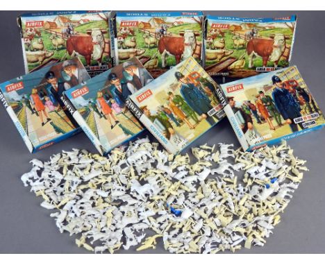 Vintage 1960s Airfix figures Type 3 boxes: 3 x boxes Farm Stock Animals 2 x boxes Civilians, 2 x boxes Station Accessories, p