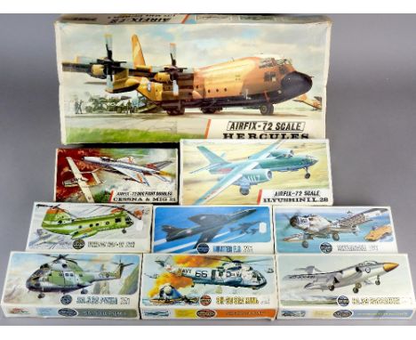 Vintage Airfix 1/72 Jet Airfix Kits, Red Stripe boxes: Lockheed C-130K Hercules 1969 1st Ed., Cessna O2 & Mig 21 Dogfight Dou