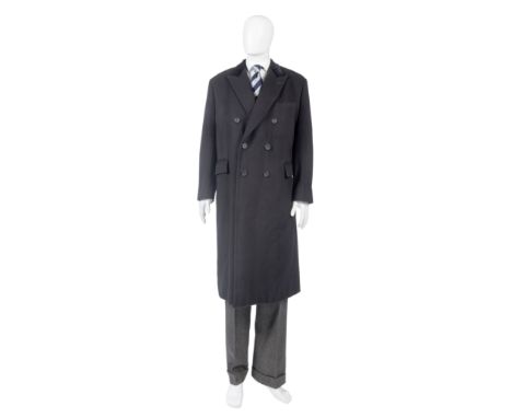 A Douglas Hayward bespoke wool and cashmere navy blue Chesterfield overcoat made for Sir Roger MooreDouble breasted with velv