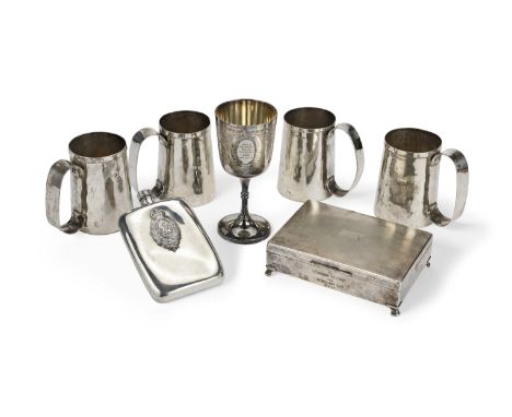 A collection of silver and silver plated ware20th century Comprising: four tankards, marked BR and stamped 800; a silver plat