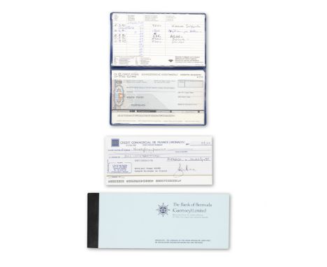 A signed Sir Roger Moore cheque and two cheque books1990sThe Credit Commercial de France (Monaco) signed Roger Moore in black