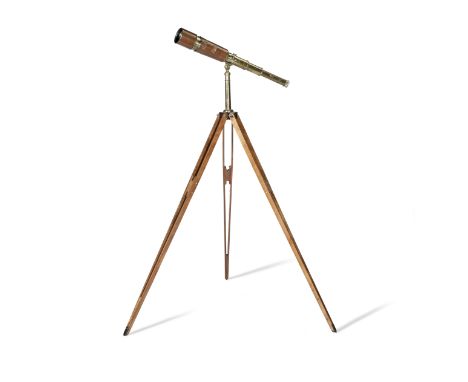 A Holmes Brothers 3-inch brass and leather bound telescopeFirst half 20th centuryThe five draw brass telescope on folding mah