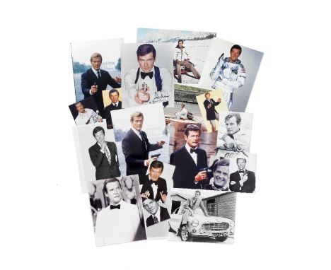 A collection of photographs of Sir Roger MooreComprising twenty photographs and promotional images, including a signed James 