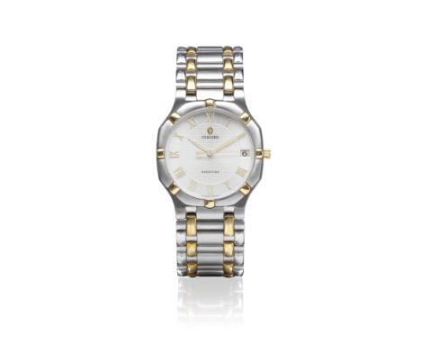 Concord. A stainless steel and gold quartz calendar bracelet watch with presentation inscription to Sir Roger MooreModel: Sar