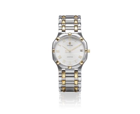 Concord. A stainless steel and gold quartz calendar bracelet watch with presentation inscription to Sir Roger MooreModel: Sar