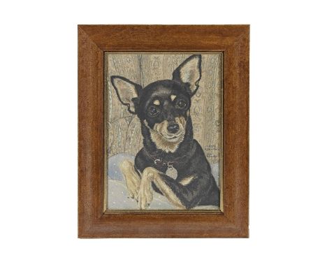 M.A.Edmonds'Liesel', portrait of a black and tan Manchester Terrier Signed 'M. A. Edmonds'Pastel on paper33.5 x 24.5cm (13 3/