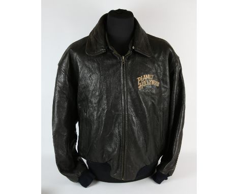 Vintage Planet Hollywood London jackets  includes a brown leather jacket with olive green padded lining, zip to front, embroi