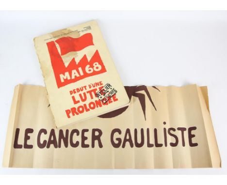 1960s Propaganda Poster and related book - Lutte Contre Le Cancer Gaulliste, 1968- [Struggles Against the Gaullist Cancer)  a