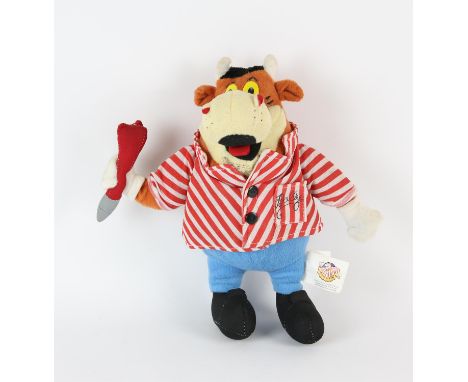 Bullseye 'Bully' TV show vintage soft toy - based on the British darts-themed television gameshow mascot, Bully, a 12 inch br