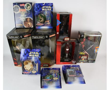 STAR WARS Assortment of Episode 1 toys and miscellanea + Tazo Collector's Force PackIncludes: Cadbury's Biscuit Box (empty), 