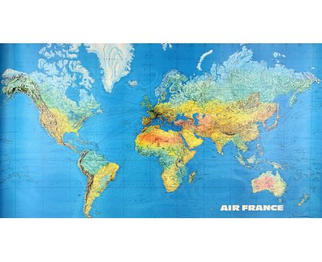 Air France World Map Route Poster  a large map depicting the airlines routes across the world, Cartographie Graindorge Percev