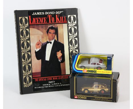 James Bond Memorabilia  a group of three related items, includes, 1995 boxed Mattel die-cast Corgi James Bond Aston Martin DB