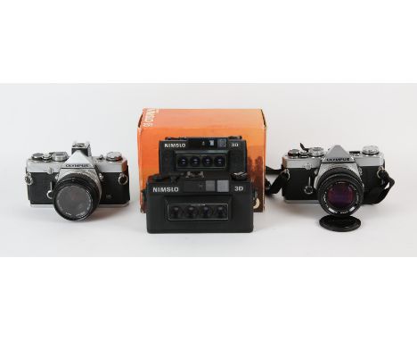 3 x 35mm film Cameras. An Olympus OM-1N with a 50mm Zuiko 1,8 lens. An Olympus OM-1N with a 50mm Zuiko 1,4 lens (in camera ca