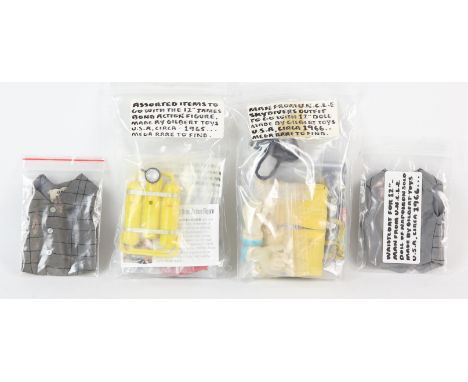 GILBERT TOYS accessories Circa mid 1960s for James Bond & The Man from U.N.C.L.E. Waistcoats, Shorts, Skydivers outfit, scuba