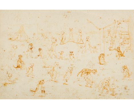 Attributed to Louis Wain (British, 1860-1939) -
Various sketches of cats -
Pen and ink drawings on a single sheet of paper - 