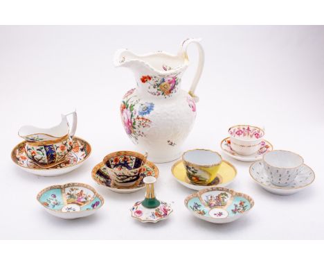 A mixed lot of 19th century English and Continental ceramics  including teawares, a large Coalport jug, a Meissen [outside de